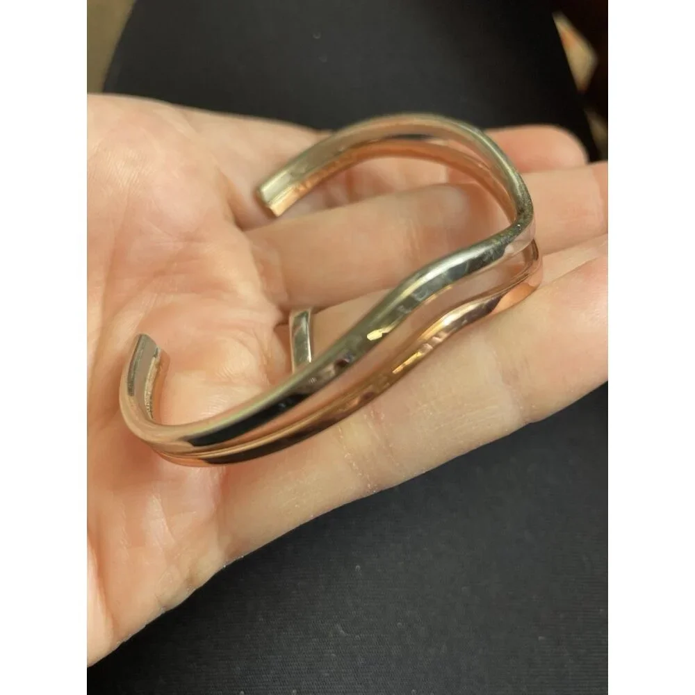 Vintage Sergio Lub California Silver-tone Copper-tone Wave Cuff Bracelet